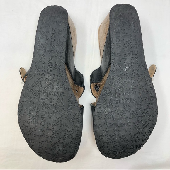 Vionic Black Leather Mallorca Slide Wedge Sandals - Picture 7 of 7